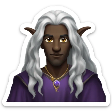  A black male high elf that is a witch fortune teller that has large, pointed ears with long black curly hair past his back sticker