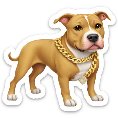 A dog pitbull and wearing big gold chain on that says G pendant  sticker