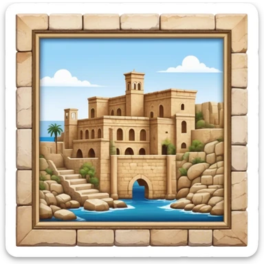 Cinematic Realistic Byblos Old City Landmark Emoji, depicted with ancient, weathered stone structures rendered with lifelike detail and nostalgic, warm lighting. sticker