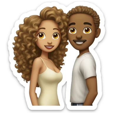 light skin man with a light skin woman curly hair  kissing  sticker