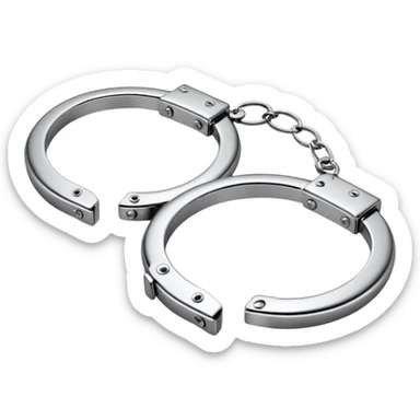A pair of elegant handcuffs emoji made of silver chrome, smooth rounded design, glossy metallic reflections, luxury fetish aesthetic, minimal iOS emoji style, centered, clean white background sticker
