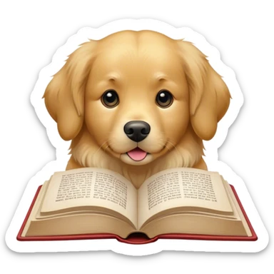 Golden retriever head inside the pages of an open book sticker