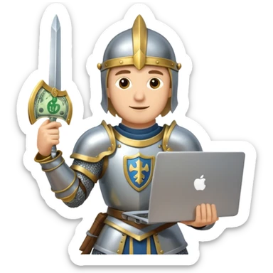 Knight with laptop and money sticker