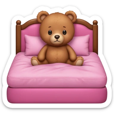 Cute Brown Teddy bear in pink bed sticker