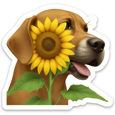 A sunflower, with a dog sniffing the sunflower sticker