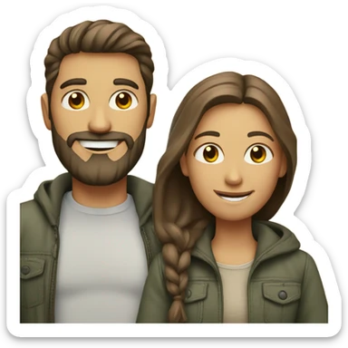 smiling couple outdoors casual style man has beard sticker
