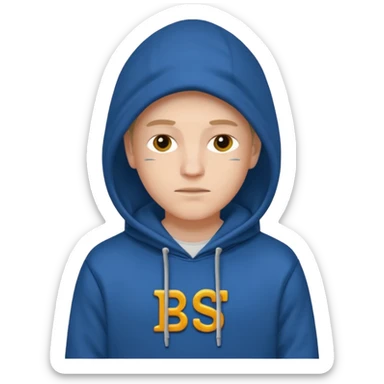 make an image of white person wearing hoodie with BST letters on it sticker