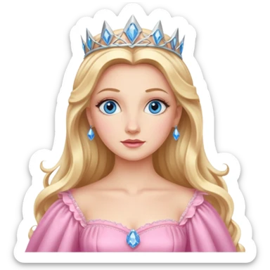 Glinda from the Wizard of Oz with blue eyes, blonde long hair, pink outfit sticker