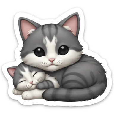dark grey and white small cat with its eyes closed lying down leaning on its elbow with its paw curled under its head holding it up sticker