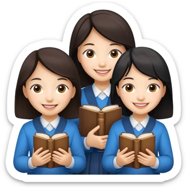8 asian girls in a group, holding bibles sticker