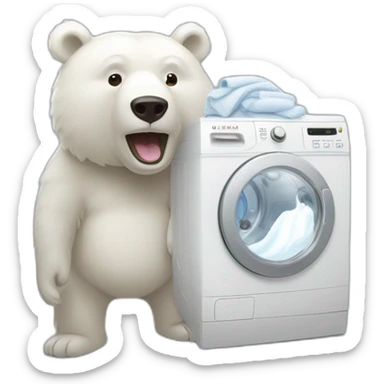 Un ours blanc anthropomorphe qui repasse du linge sticker