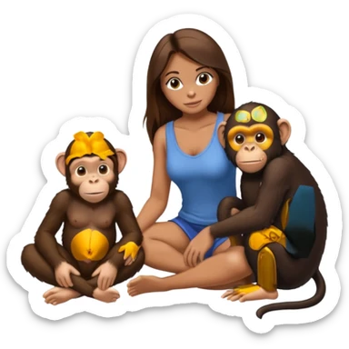 un chiomapnze salvaje sentado en el suelo al lado de una mujer sticker