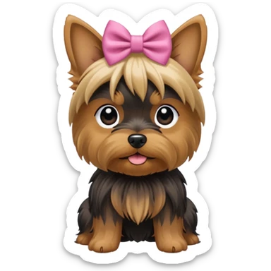 a yorkshire dog with a bow sticker