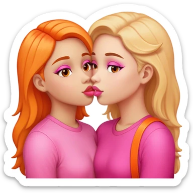 Girls kissing pink and orange  sticker