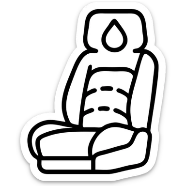 outlined icon of a luxury matte black car seat with droplet or shield on the headrest, clean lines, elegant stitching, modern and simple sticker