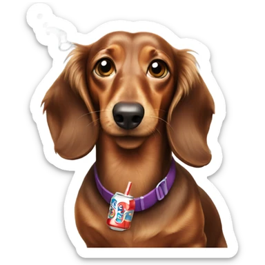 longhaired dachshund drinking cola sticker