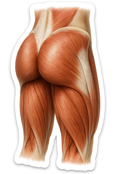 muscoli del gluteo anatomico, iperrealistico 4k, isolato su sfondo bianco sticker