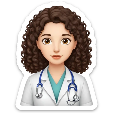 Woman veterinarian with long length dark brown curly hair sticker