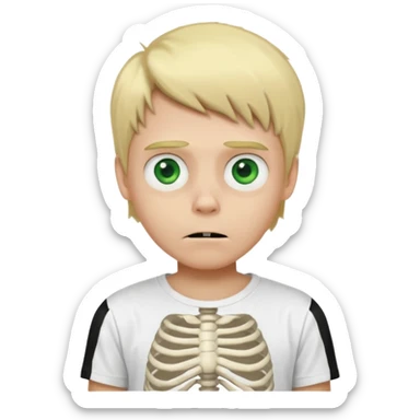 malte blond boy whit whit skeletton on it t-shirt gröna ögon crazy  sticker