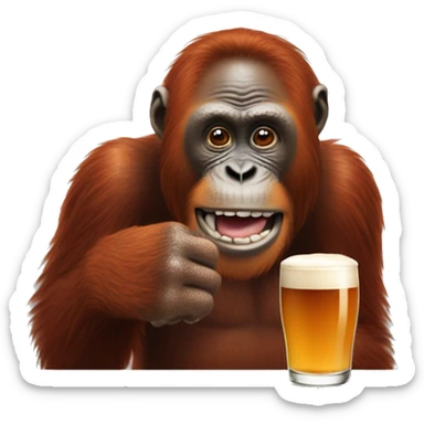 Orangutan poiting at a guinness glass sticker