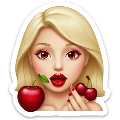 burgundy red lips biting cherry sticker