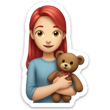 girl with cherry hair hugging a big teddy bear sticker