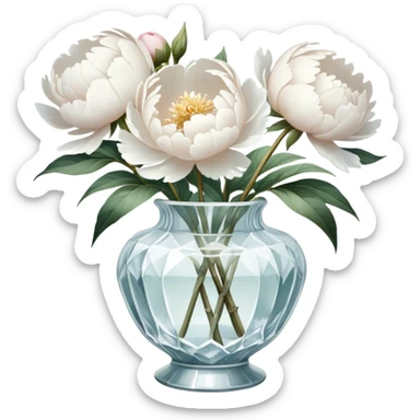 White peonies in crystal vintage  vase  sticker