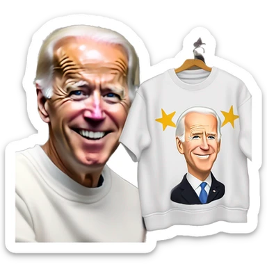 Joe Biden wearing an oversized sweatshirt that has printed on it, “I answered all the questions”.   There is a gold star above and to the right of the words sand underneath it are the words , “ good job” in cursive font.  sticker
