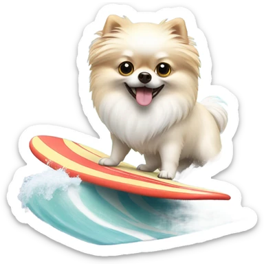 White Pomeranian surfing sticker