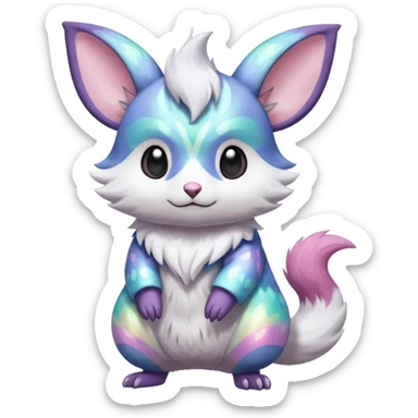  Shiny iridescent colorful pastel flourishing flurry fuzzy Absol-Minccino-Furret-Zangoose-Chinchilla-fusion-animal-Fakémon-hybrid-creature  sticker