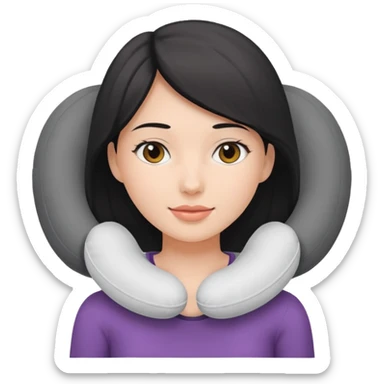 woman using travel pillow sticker