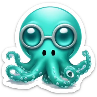 Turquoise cute little octopus with a clinical mask and a crystal ball sticker