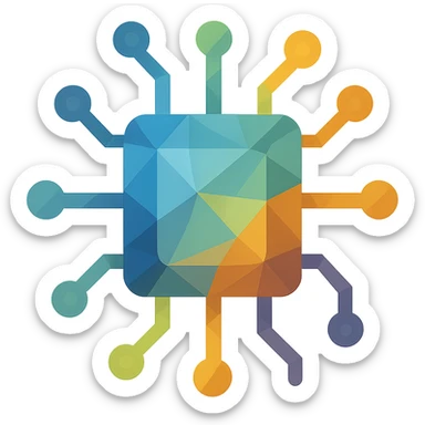 technology symbol, polygonal low-poly style, geometric and faceted sticker