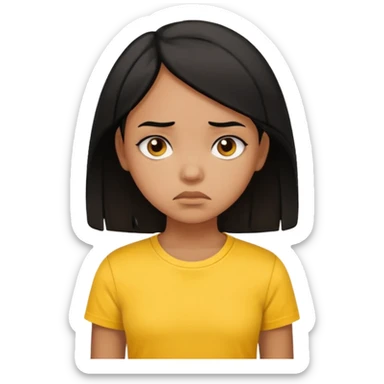brown pretty bratz girl with black hair, wearing a yellow tshirt. looking sad sticker
