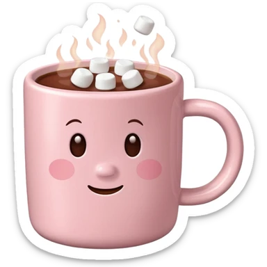 Light Pink mug of hot chocolate with marshmallows sticker
