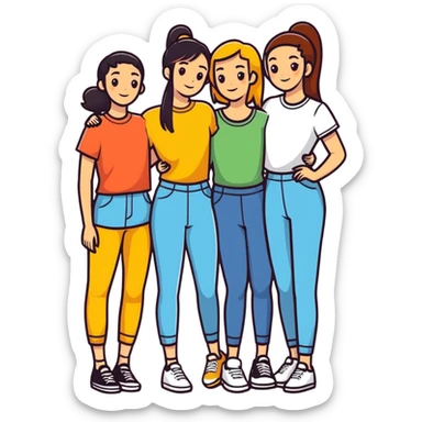 Four diverse female best friends posing together sticker