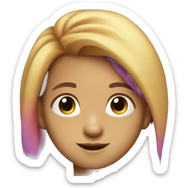 kid with long rainbow hair dark brown eyes and purple shirt sticker