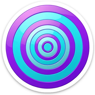 Symbolic bullseye target emoji, flat design, concentric circles, neon purple & cyan glow, holographic, digital tech, abstract sparkles, dark background, no realistic texture sticker