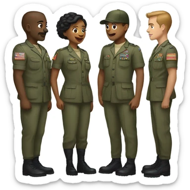 4 army people standing next to eachother sticker