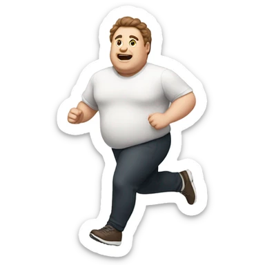 A fat white guy with brown hair running  sticker