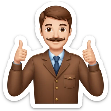 Guy giving two thumbs up while smiling with brown hair and mustache  sticker