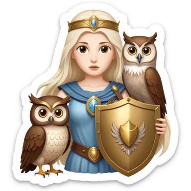 Goddess Athena with owl and shield sticker