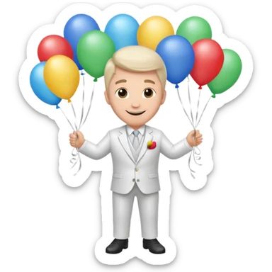 Birthday male with ballons in white suit sticker