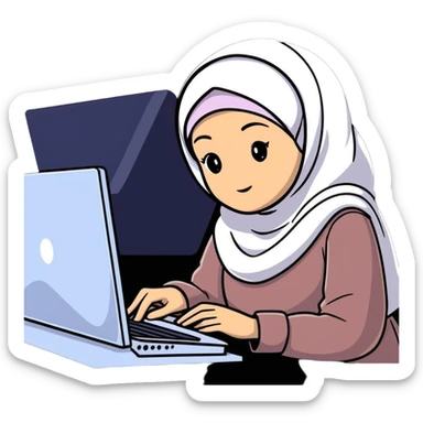 girl wearing hijab as computer science engineer working with metaverse digital world sticker
