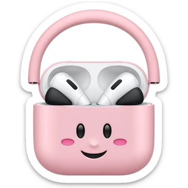 Create a pink happy circle emoji who listens to music on AirPods Max make them always this style 🥹 sticker