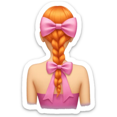 orange hair from behind with a pink bow sticker