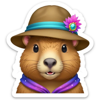 A Galaxy capybara with a hat sticker