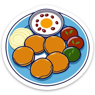 Aloo Tikki Chaat plate with potato patties topped with yogurt and chutneys sticker