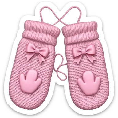 pastel pink pair of mittens connected by string and a bow sticker