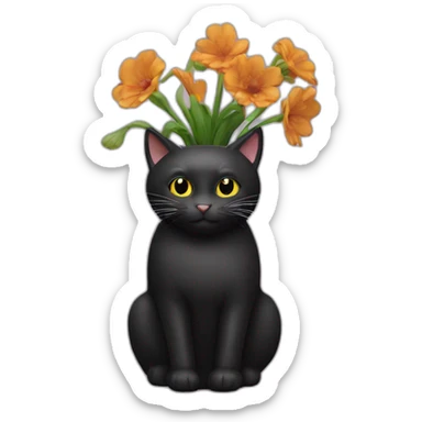 a black cat in a vase sticker